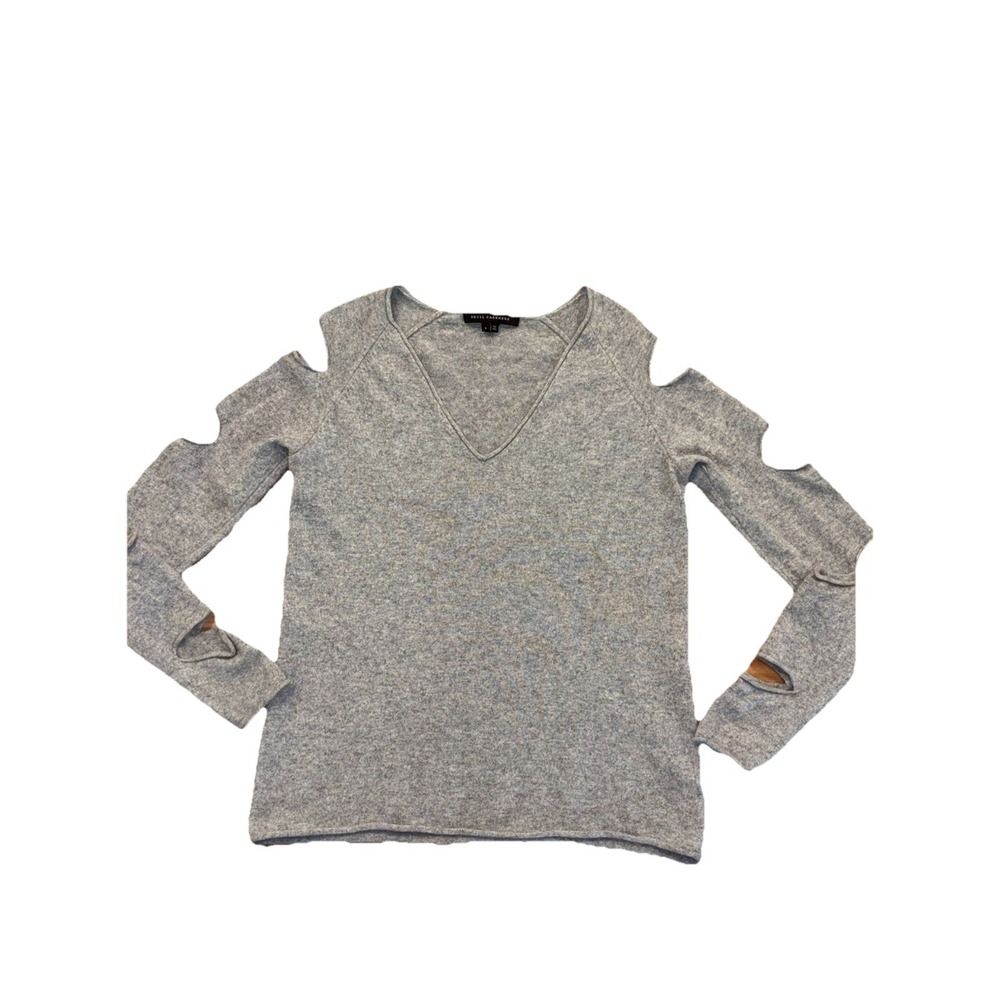 Skull Cashmere Cut Out Sleeve Vneck 100% Cashmere Sweater Gray Women's Large